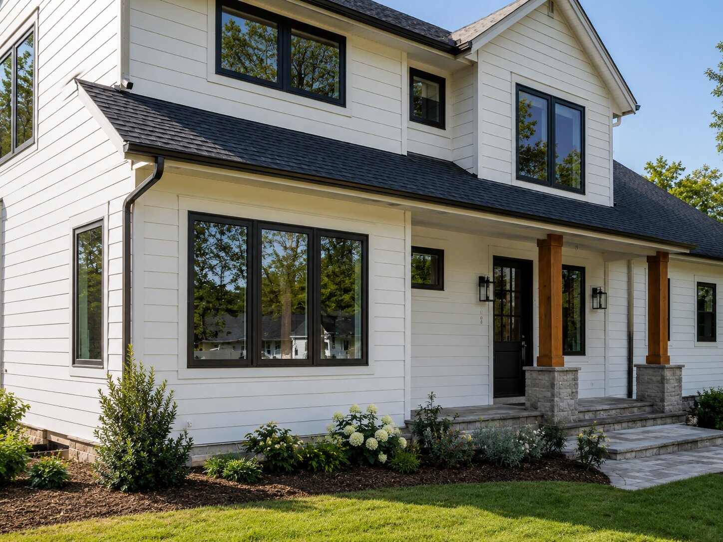 House exterior remodel at dusk