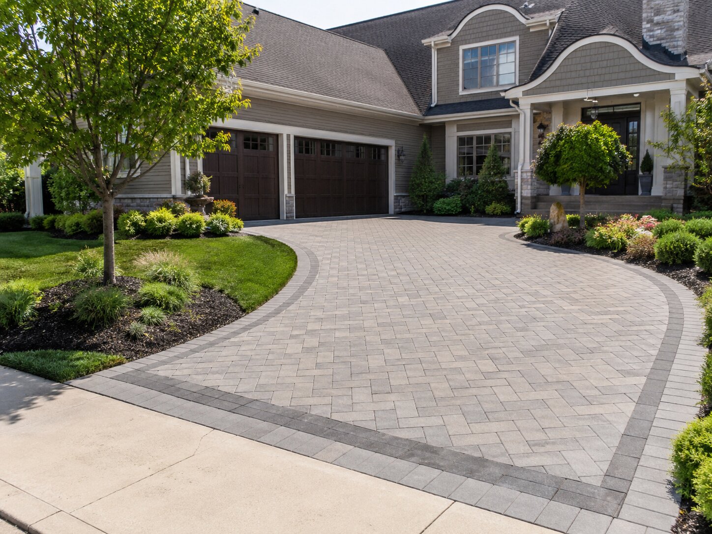 Stamped concrete patio with fire pit
