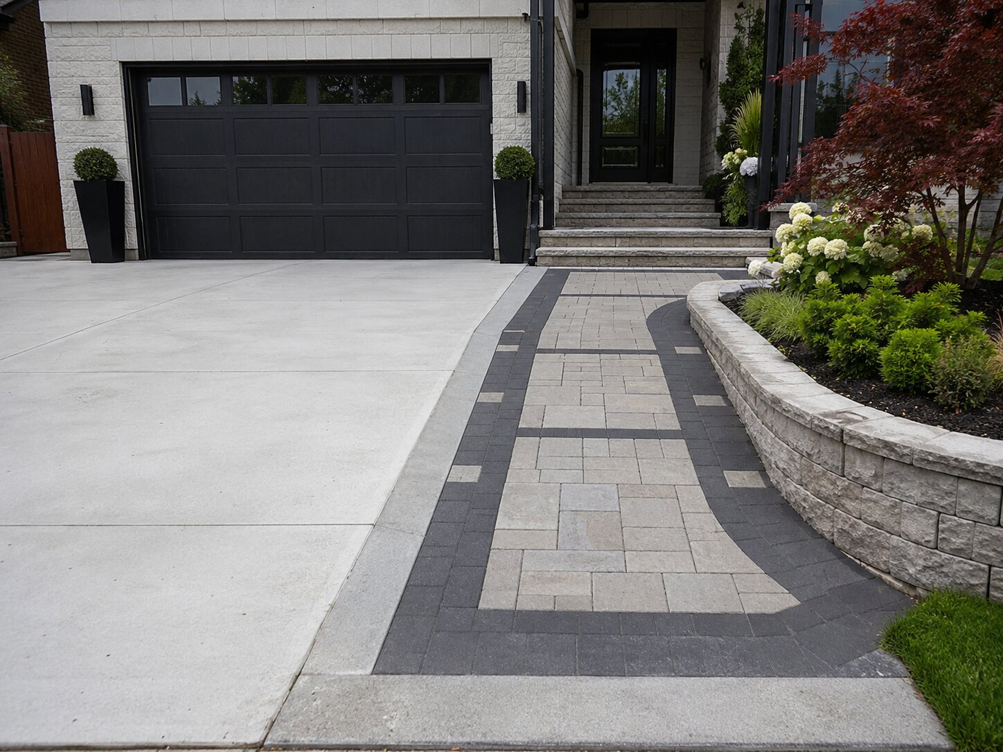 Concrete patio with fire feature and pool