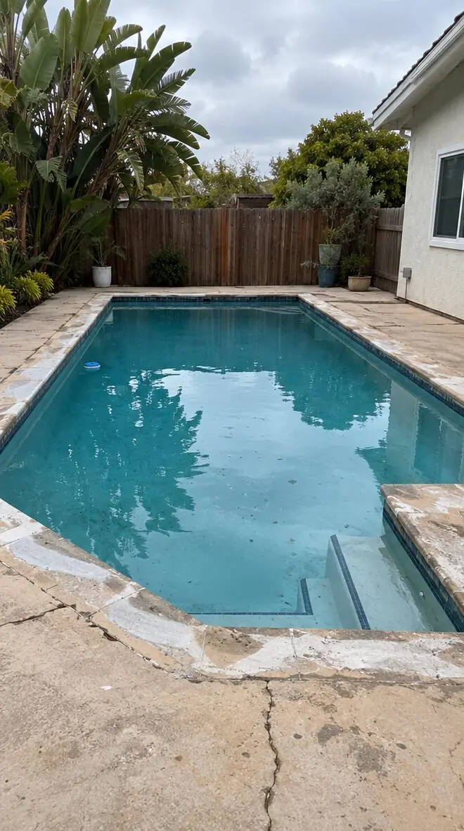 Before: cracked concrete pool deck