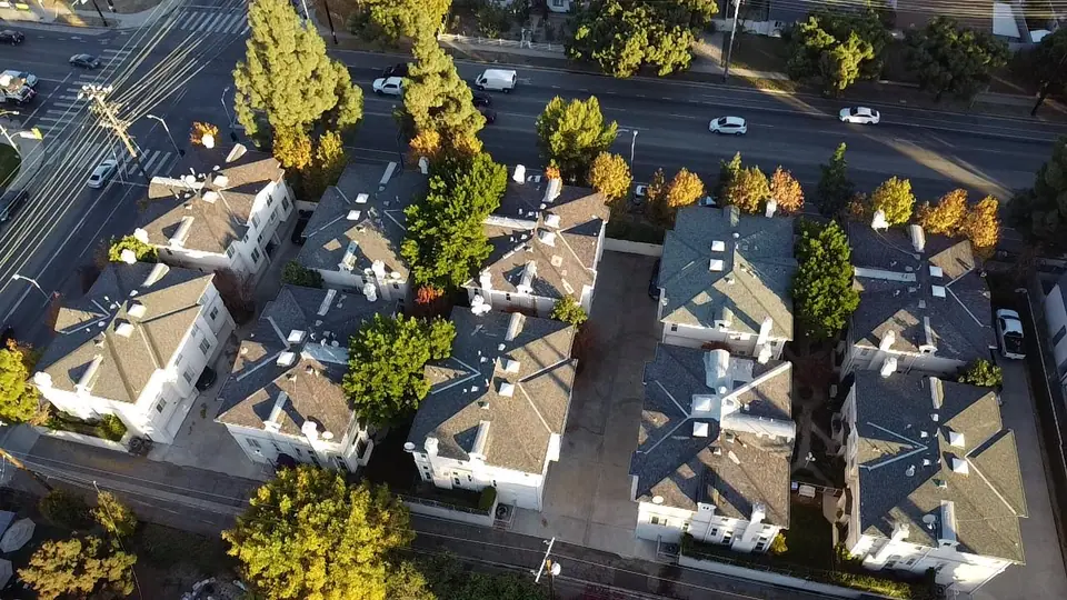 Before: worn roofs before replacement