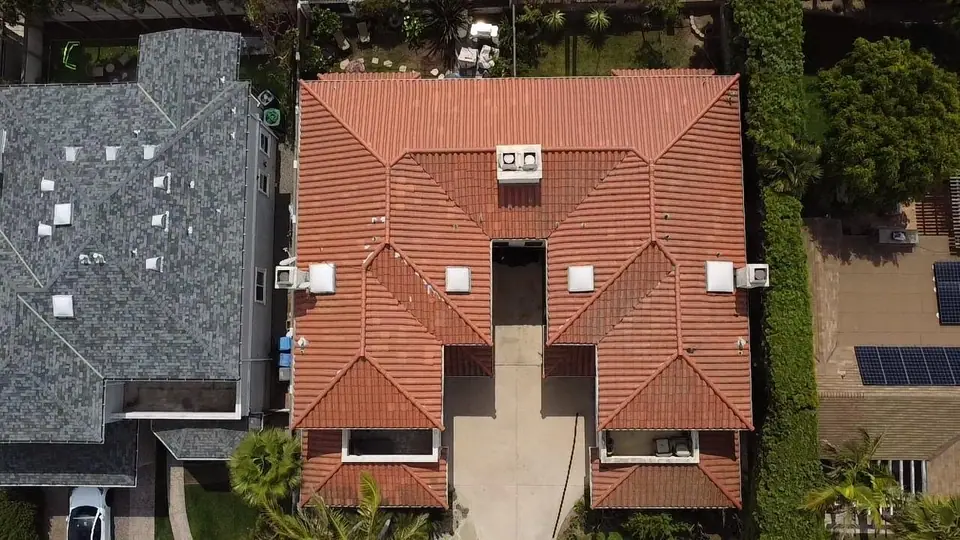 Aerial view of a concrete tile roof