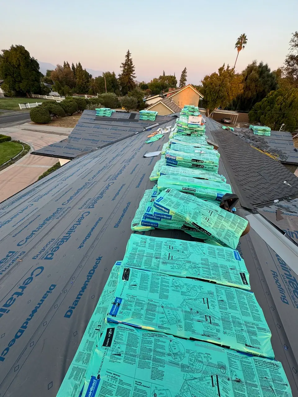 New synthetic underlayment going down during a re-roof