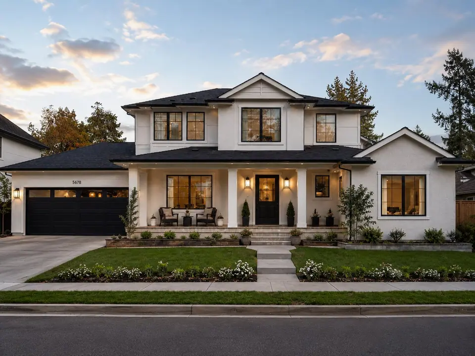 Two-story home exterior renovation with board-and-batten siding