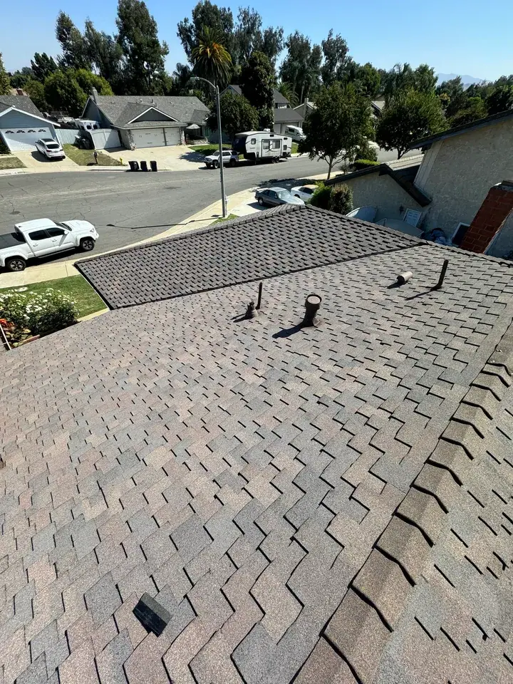Aerial view of a shingle roof repair